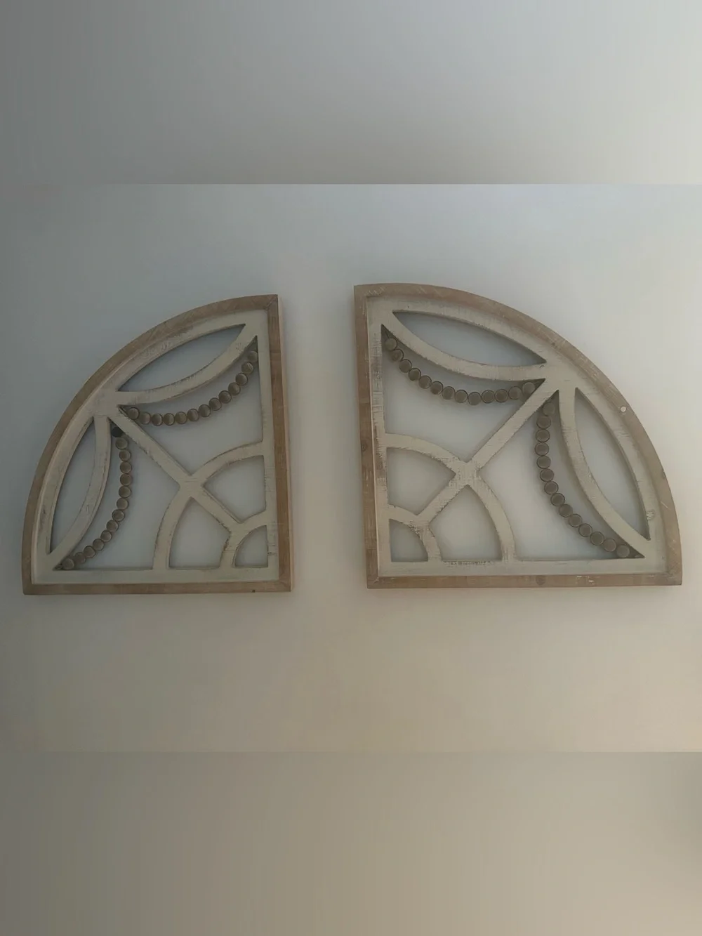 Neutral Wooden Arch Wall Decor Pair - Rustic Cream and Natural Wood